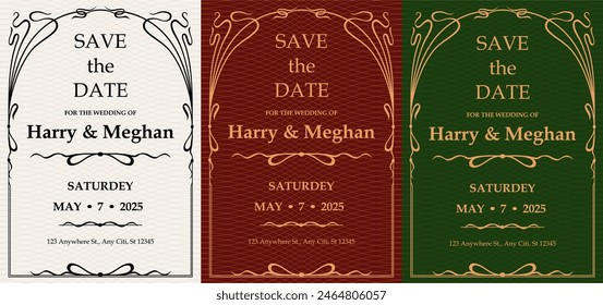 Luxury invitation card background vector. Elegant classic antique design, gold lines , sparkle on a green or red background. Premium design illustration for gala card, grand opening, art deco magazine