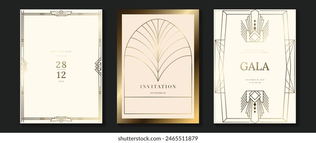 Luxury invitation card background vector. Golden elegant geometric shape, gold lines gradient on light background. Premium design illustration for gala, grand opening, party invitation, wedding.