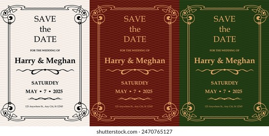 Luxury invitation card background vector. Elegant classic antique design, gold lines , sparkle on a green or red background. Premium design illustration for gala card, grand opening, art deco magazine