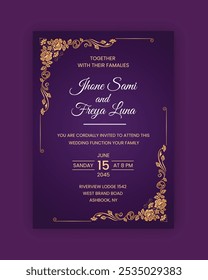 Vector de fondo de tarjeta de invitación de lujo. Forma geométrica elegante dorada, líneas doradas degradadas sobre fondo oscuro. Ilustración de diseño de Premium para tarjeta de gala, gran apertura, boda, invitación de fiesta.