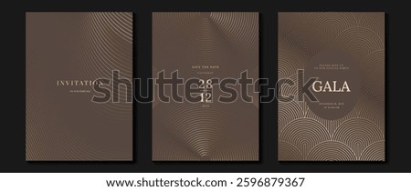 Luxury invitation card background vector. Golden elegant geometric shape, gold lines gradient on brown background. Premium design illustration for gala, grand opening, party invitation, wedding.