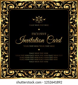 Luxury invitation card - decorative black and gold vector design