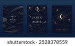 Luxury invitation card design vector set. Elegant wedding card with little star moon sun and space decorative on navy blue background. Design illustration for cover, poster, gala.