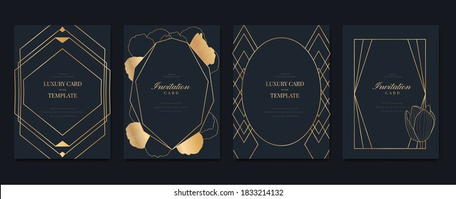 Luxury Invitation card design vector. Abstract Gold geometry frame and Art deco pattern background. Use for wedding invitation, cover, VIP card, print, poster and wallpaper. Vector illustration.
