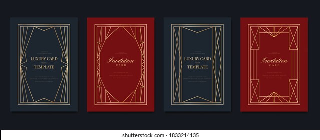 Luxury Invitation card design vector. Abstract Gold geometry frame and Art deco pattern background. Use for wedding invitation, cover, VIP card, print, poster and wallpaper. Vector illustration.

