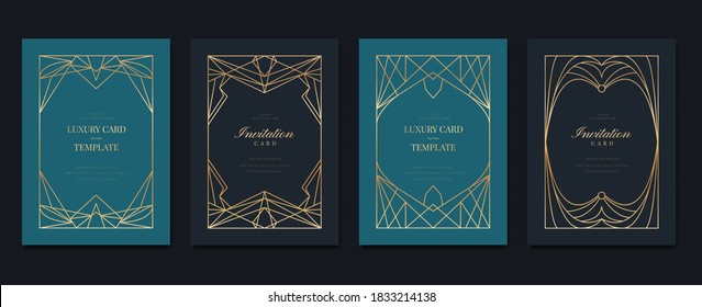 Luxury Invitation Card Design Vector. Abstract Gold Geometry Frame And Art Deco Pattern Background. Use For Wedding Invitation, Cover, VIP Card, Print, Poster And Wallpaper. Vector Illustration.
