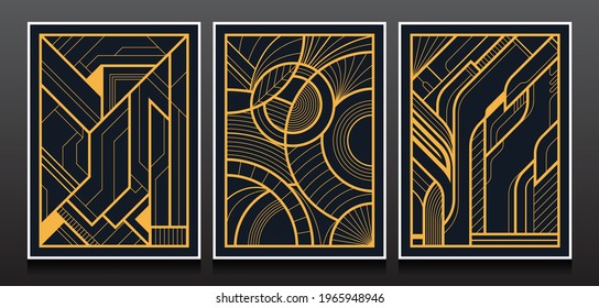 Luxury Invitation card design vector. Set of geometric backgrounds with art deco design.