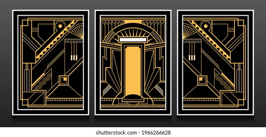 Luxury Invitation card design vector. Set of geometric backgrounds with art deco design.