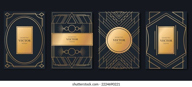 Luxury invitation card design vector. Abstract gradient gold geometric shape pattern and art deco background. Design illustration for glamorous invitation, cover, VIP card, print, poster, wallpaper.