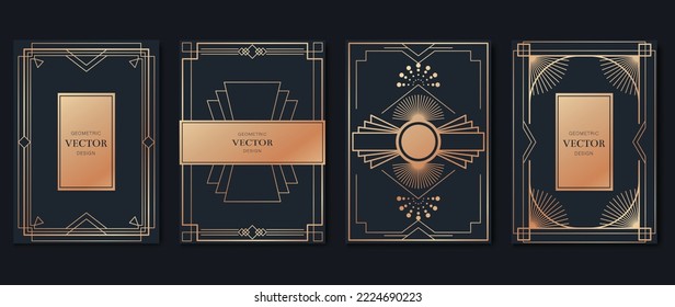 Vector de diseño de tarjetas de invitación de lujo. Patrón de forma geométrica de gradiente abstracto y fondo art deco. Ilustración de diseño para invitación glamorosa, portada, tarjeta VIP, impresión, afiche, fondo de pantalla.