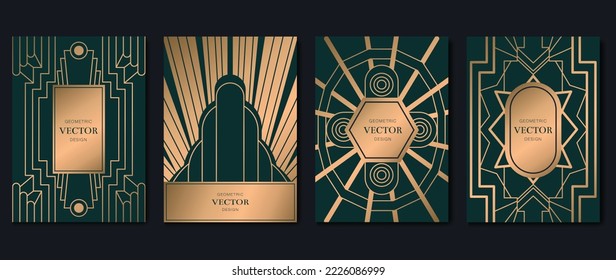 Luxury invitation card design vector. Abstract gradient gold geometric shape pattern and art deco background. Design illustration for glamorous invitation, cover, VIP card, print, poster, wallpaper.