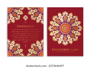 Luxury invitation card design with vector mandala ornament pattern. Vintage template. Can be used for background and wallpaper. Elegant and classic vector elements great for decoration.