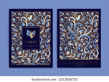 Diseño de tarjetas de invitación de lujo con un patrón de adorno vectorial. Plantilla de época. Se puede usar para fondo y fondo de pantalla. Elementos vectoriales elegantes y clásicos para la decoración.