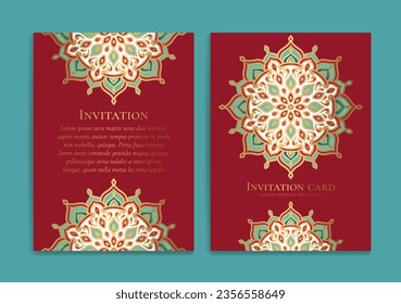 Luxury invitation card design with vector mandala ornament pattern. Vintage template. Can be used for background and wallpaper. Elegant and classic vector elements great for decoration.