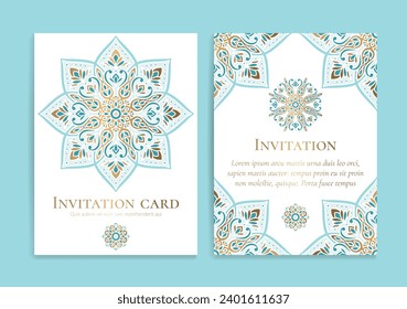 Luxury invitation card design with vector mandala pattern. Vintage ornament template. Can be used for background and wallpaper. Elegant and classic vector elements great for decoration.