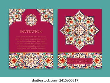 Luxury invitation card design with vector mandala ornament pattern. Vintage template. Can be used for background and wallpaper. Elegant and classic vector elements great for decoration.