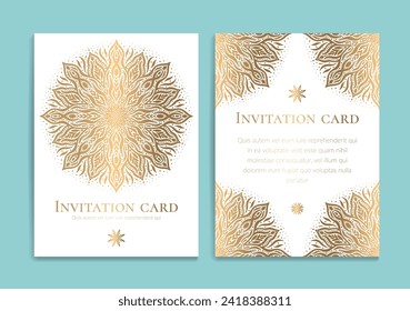 Luxury invitation card design with vector mandala ornament pattern. Vintage template. Can be used for background and wallpaper. Elegant and classic vector elements great for decoration.