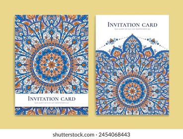 Luxury invitation card design with vector mandala pattern. Vintage ornament template. Can be used for background and wallpaper. Elegant and classic vector elements great for decoration.