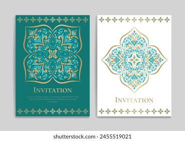 Luxuriöses Einladungskarten-Design mit Vektorgrafik-Ornament-Muster. Klassische Vorlage. Kann für Hintergrund und Bildschirmhintergrund verwendet werden. Elegante und klassische Vektorgrafik Elemente, die sich hervorragend für Dekoration eignen.