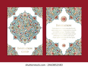 Diseño de tarjeta de invitación de lujo con patrón de mandala de Vector. Plantilla de adorno de Antiguas. Se puede utilizar para el fondo y el Fondo de pantalla. Elegantes y clásicos Elementos de Vector ideales para la decoración.