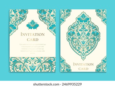 Luxury invitation card design with vector mandala ornament pattern. Vintage template. Can be used for background and wallpaper. Elegant and classic vector elements great for decoration.