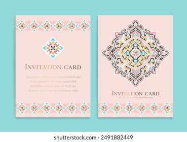 Luxury invitation card design with vector mandala ornament pattern. Vintage template. Can be used for background and wallpaper. Elegant and classic vector elements great for decoration.