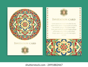 Luxury invitation card design with vector mandala ornament pattern. Vintage template. Can be used for background and wallpaper. Elegant and classic vector elements great for decoration.