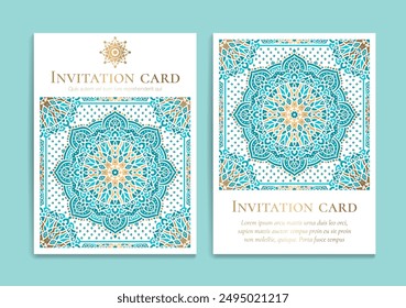 Luxuriöses Einladungskarten-Design mit Vektorgrafik Mandala Ornament Muster. Klassische Vorlage. Kann für Hintergrund und Bildschirmhintergrund verwendet werden. Elegante und klassische Vektorgrafik Elemente, die sich hervorragend für Dekoration eignen.