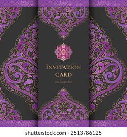 Diseño de tarjeta de invitación de lujo con patrón de mandala de Vector. Plantilla de adorno de Antiguas. Puede ser utilizado para el fondo y el Fondo de pantalla. Elegantes y clásicos Elementos de Vector ideales para la decoración.