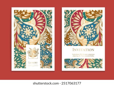 Diseño de tarjeta de invitación de lujo con patrón de adorno de Vector. Plantilla de Antiguas. Puede ser utilizado para el fondo y el Fondo de pantalla. Elegantes y clásicos Elementos de Vector ideales para la decoración.