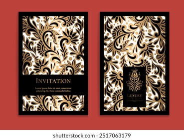 Design de cartão de convite de luxo com padrão de ornamento vetorial. Modelo antigo. Pode ser usado para fundo e papel de parede. Elementos vetoriais elegantes e clássicos ótimos para decoração.