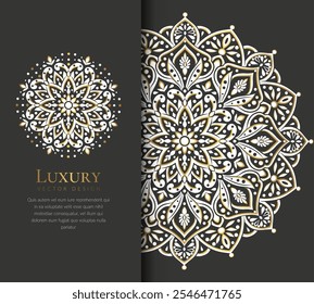 Diseño de tarjeta de invitación de lujo con patrón de mandala de Vector. Plantilla de adorno de Antiguas. Puede ser utilizado para el fondo y el Fondo de pantalla. Elegantes y clásicos Elementos de Vector ideales para la decoración.