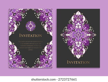 Diseño de tarjeta de invitación de lujo con patrón de mandala de Vector. Plantilla de adorno de Antiguas. Puede ser utilizado para el fondo y el Fondo de pantalla. Elegantes y clásicos Elementos de Vector ideales para la decoración.