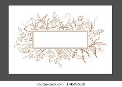 Luxury invitation card with empty space for your text. Wedding or Birthday holiday decoration. Golden and white floral pattern. Vector template design. Horizontal frame composition 