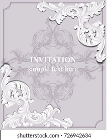 Luxury invitation card Vector. Royal victorian pattern ornament. Rich rococo backgrounds. Pale lavender colors
