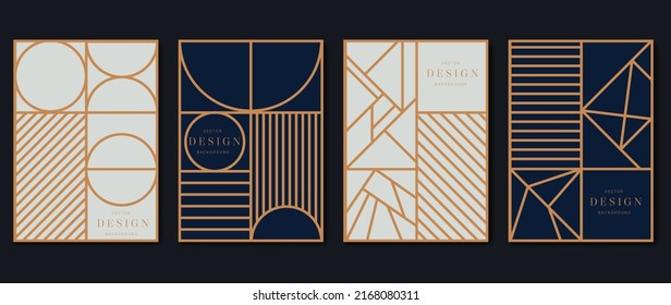 Luxury invitation card vector template collection. Art deco pattern background with line, geometric shapes, polygon. Set of elegant geometry poster illustration design for wedding, greeting, flyer.