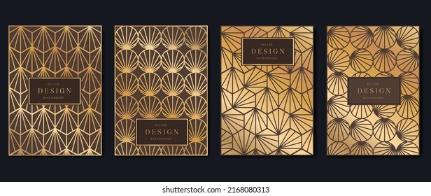 Luxury invitation card vector template collection. Art deco pattern background with line, geometric shapes, polygon. Set of elegant geometry poster illustration design for wedding, greeting, flyer.