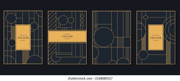 Colección de plantillas vectoriales de tarjetas de invitación de lujo. Fondo Art deco con línea, formas geométricas, círculo. Conjunto de diseño de ilustración de afiche de geometría elegante para boda, saludo, volante.