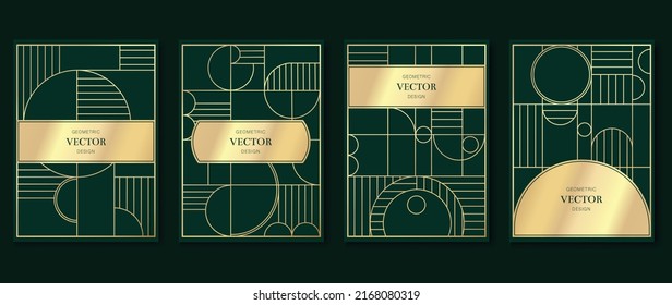 Luxury invitation card vector template collection. Art deco pattern background with line, geometric shapes, circle. Set of elegant geometry poster illustration design for wedding, greeting, flyer.