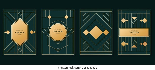 Luxury invitation card vector template collection. Art deco pattern background with line, geometric shapes, polygon. Set of elegant geometry poster illustration design for wedding, greeting, flyer.