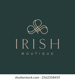 Luxury Irish Clover Logo Design Template Vector for Fashion and Cosmetic Business