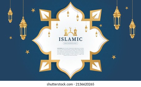 Luxury Islamic arabic ornament pattern frame borders blue and gold background