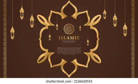 Luxury Islamic arabic ornament pattern frame borders brown and gold background