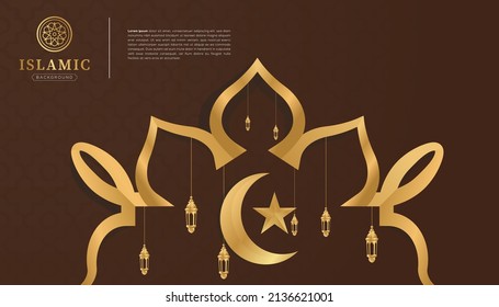 Luxury Islamic arabic Ornament Muster Rahmen Rand brauner und goldener Hintergrund