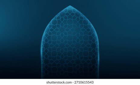 Luxury Islamic background in blue design with arabic pattern and light effect. Islamic background template for holiday celebration design