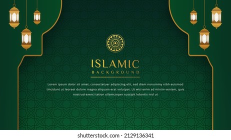 Luxury Islamic background with golden ornament border pattern and green color, ramadan background concept