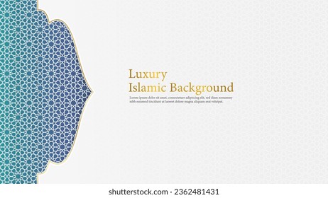 Luxury Islamic Background, White and Blue Arabic Islamic Elegant Background with Arabic Pattern and Decorative Ornament Frame