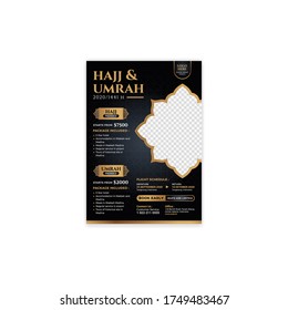 Luxury islamic black background design with gold wave element for hajj or umrah flyer template