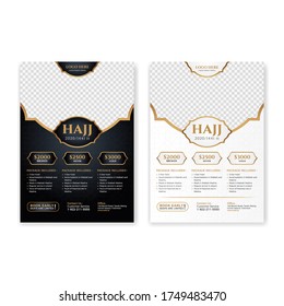 Luxury islamic black & white background design with gold wave element for hajj or umrah flyer template