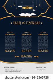 Luxury islamic dark blue design with gold element for hajj or umrah flyer,brochure,banner,background template vector illustration